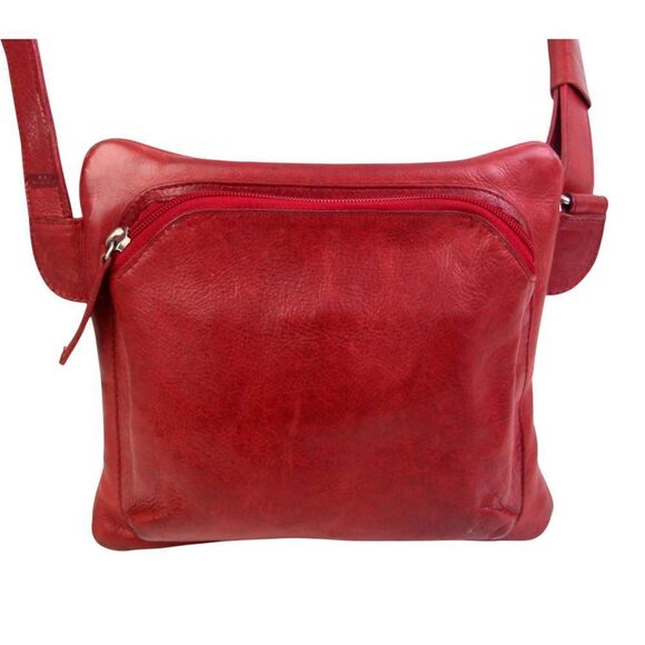 Saccoo RED GENUINE LEATHER X-BODY ORGANIZER MESSENGER SHOULDER BAG HANDBAG PURSE - Picture 6 of 13